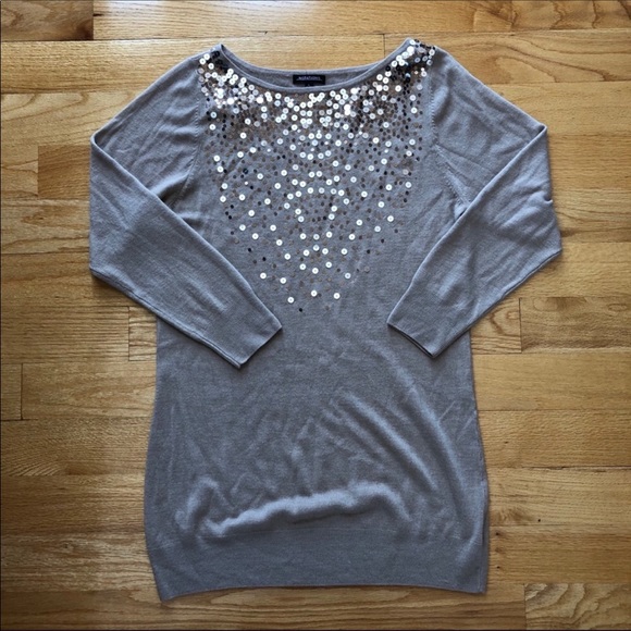 Notations Sweaters - Soft Gray Sequin Glitter Tunic Sweater